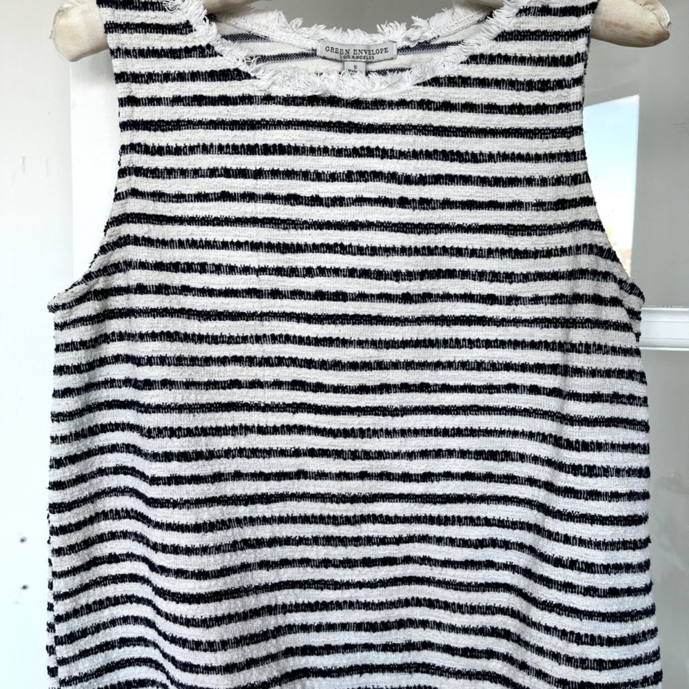 White and Navy Striped Knit Tank Top